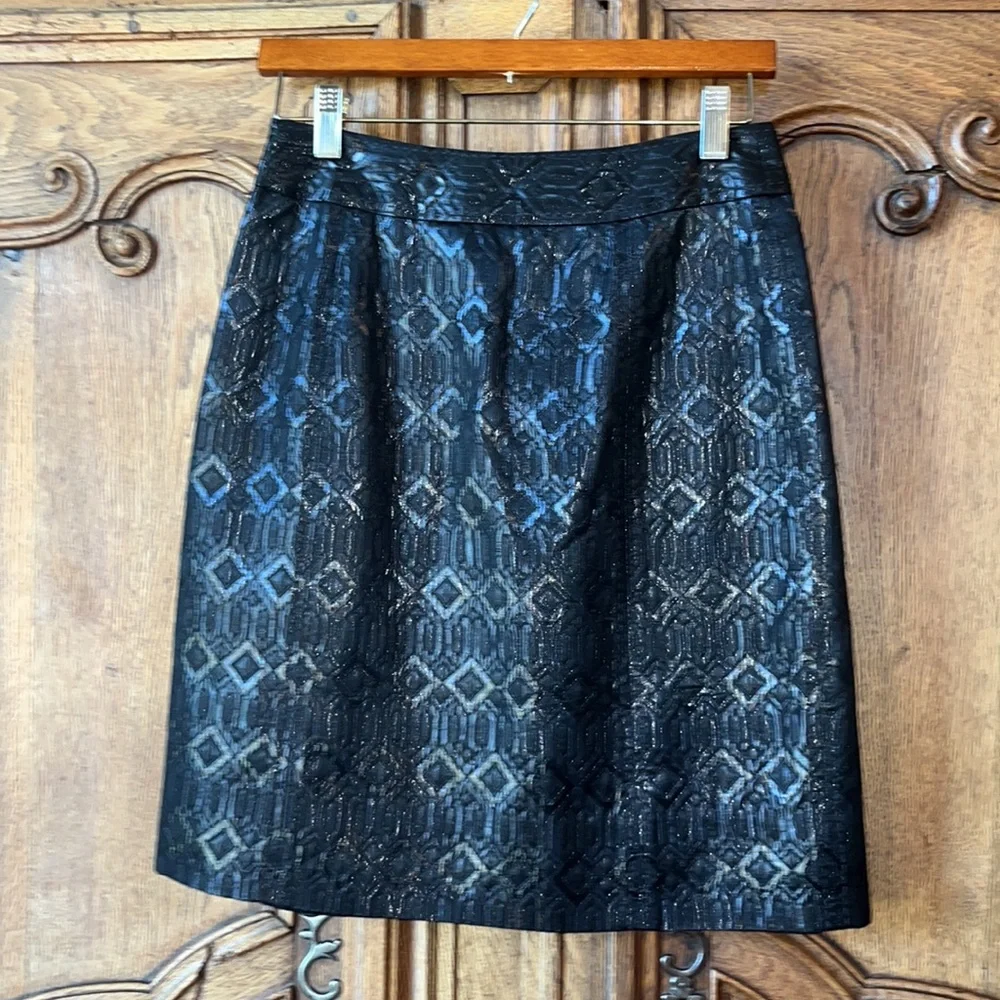Tory Burch Siri Black Shiney Skirt Jacquard Diamond Textured Pattern